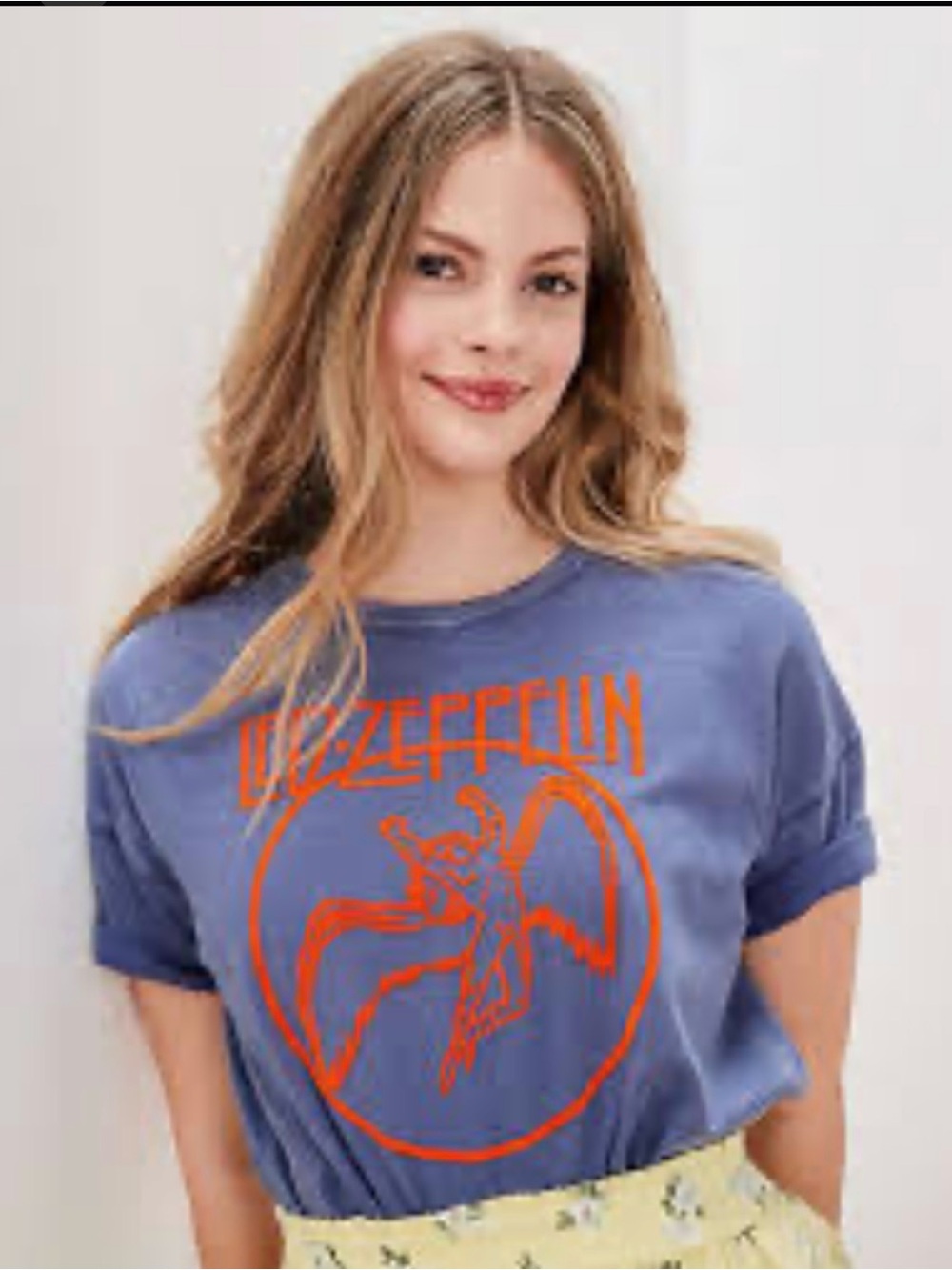 American Eagle Outfitters Blue T-Shirt with Orange Led Zeppelin Graphic